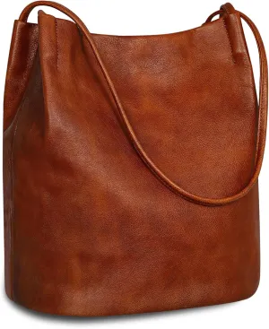 Iswee Leather Shoulder Bag for Women Soft Bucket Hobo Purse Casual Ladies Purses and Handbags