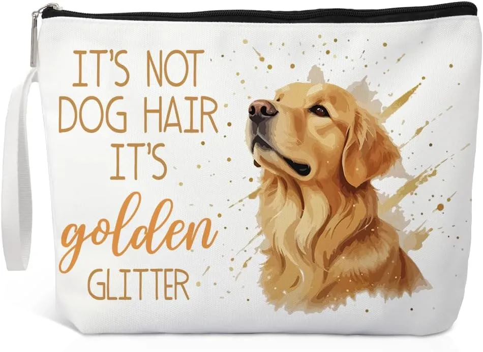 It's Not Dog Hair It's Golden Glitter Makeup Bag, Funny Cosmetic Bag for Women Dog Lover Animal Lover, Pet Owner Gifts, Golden Retriever Gifts, Goldendoodle Gifts for Women