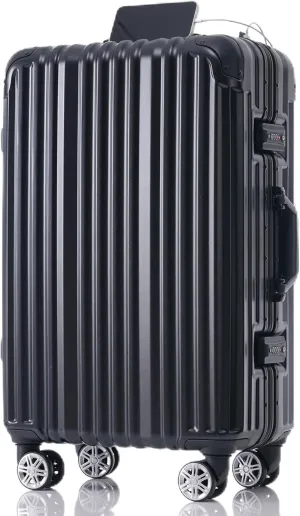 JCSD Stylish Black Carry-On Luggage with USB Port, 360-Degree Spinner Wheels for Travel, Business and Beach Getaways