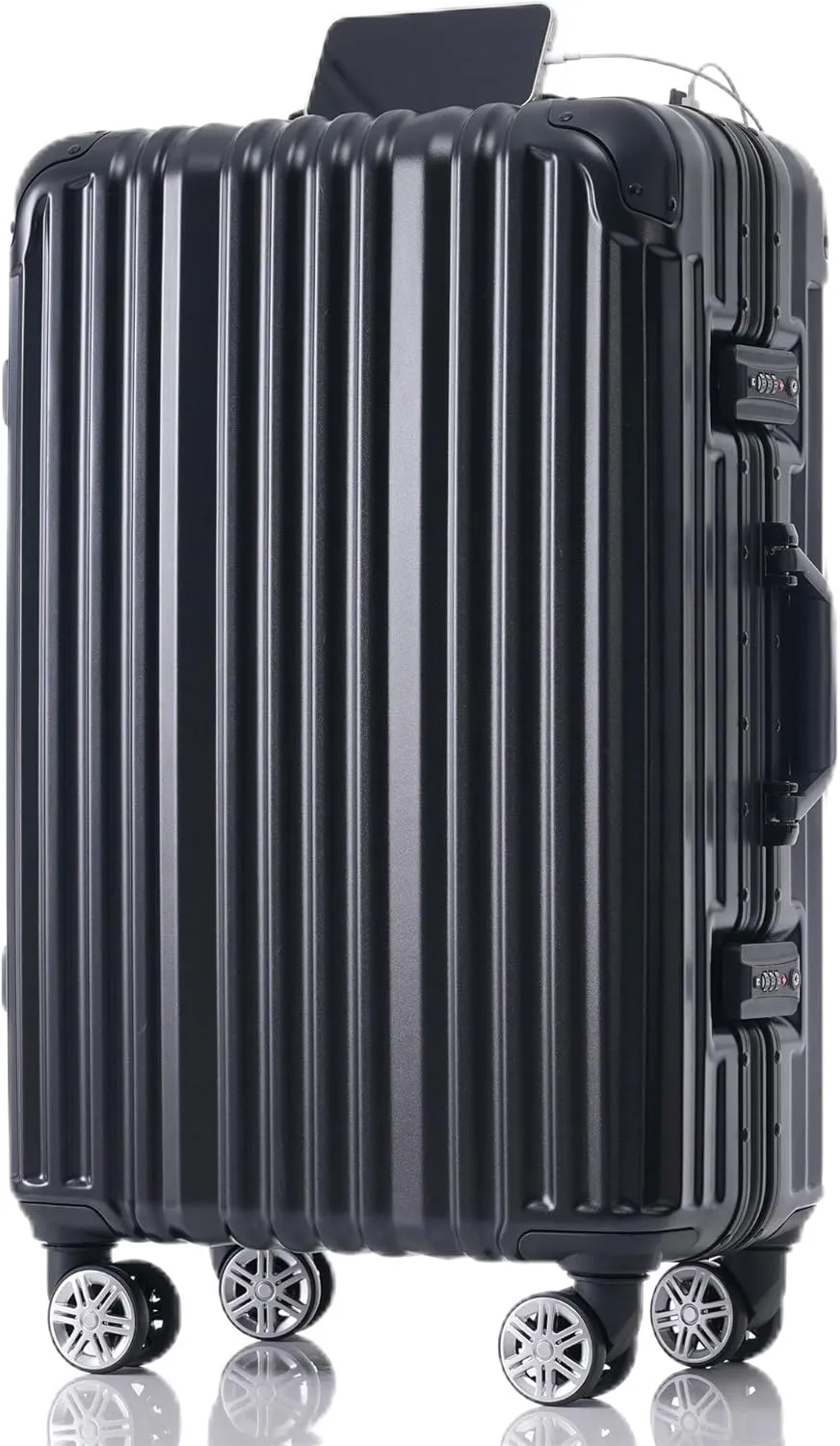 JCSD Stylish Black Carry-On Luggage with USB Port, 360-Degree Spinner Wheels for Travel, Business and Beach Getaways