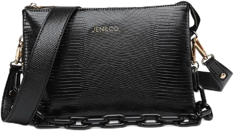 JEN & CO. Izzy Light Lizard Crossbody Bag - Textured Vegan Leather Small Wristlet Purse, Party, Women's Elegant Handbags