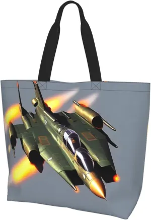 Jet fighters print Single shoulder shopping bag, reusable handbag,Fit for work and shopping