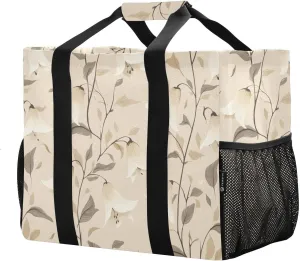 JUNZAN Bellflower Beige Utility Tote Foldable Tote Bag For Beach Waterproof Reuseable Shopping Bags Canvas Laundry Carrying Bag