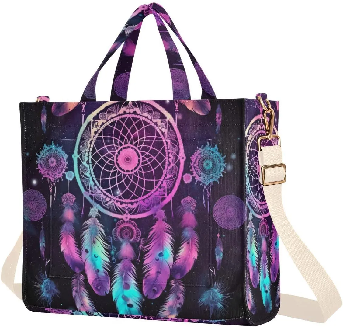 Kigai Dream Catcher Corduroy Tote Bag for Women Hobo Crossbody Bag Purse Stylish Shoulder Handbag Messenger Bags, S