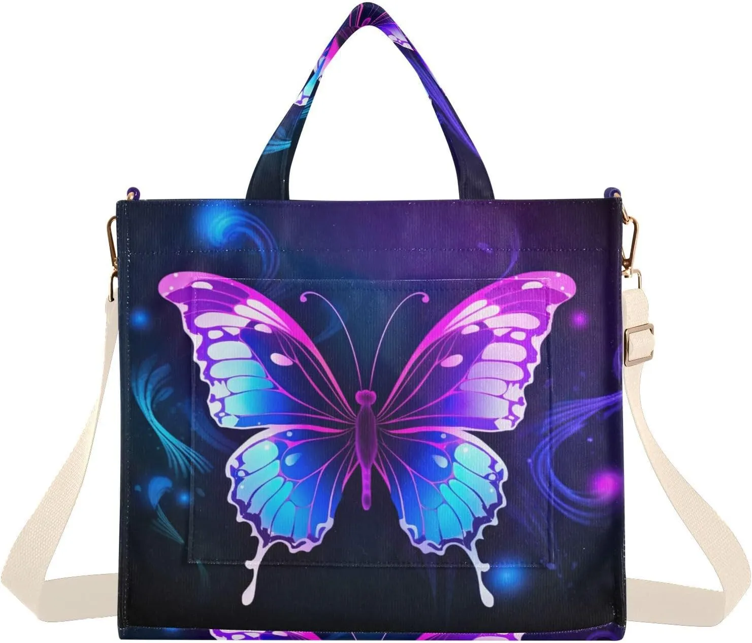 Kigai Purple Butterfly Corduroy Tote Bag for Women Hobo Crossbody Bag Purse Stylish Shoulder Handbag Messenger Bags, S