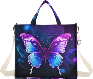 Kigai Purple Butterfly Corduroy Tote Bag for Women Hobo Crossbody Bag Purse Stylish Shoulder Handbag Messenger Bags, S
