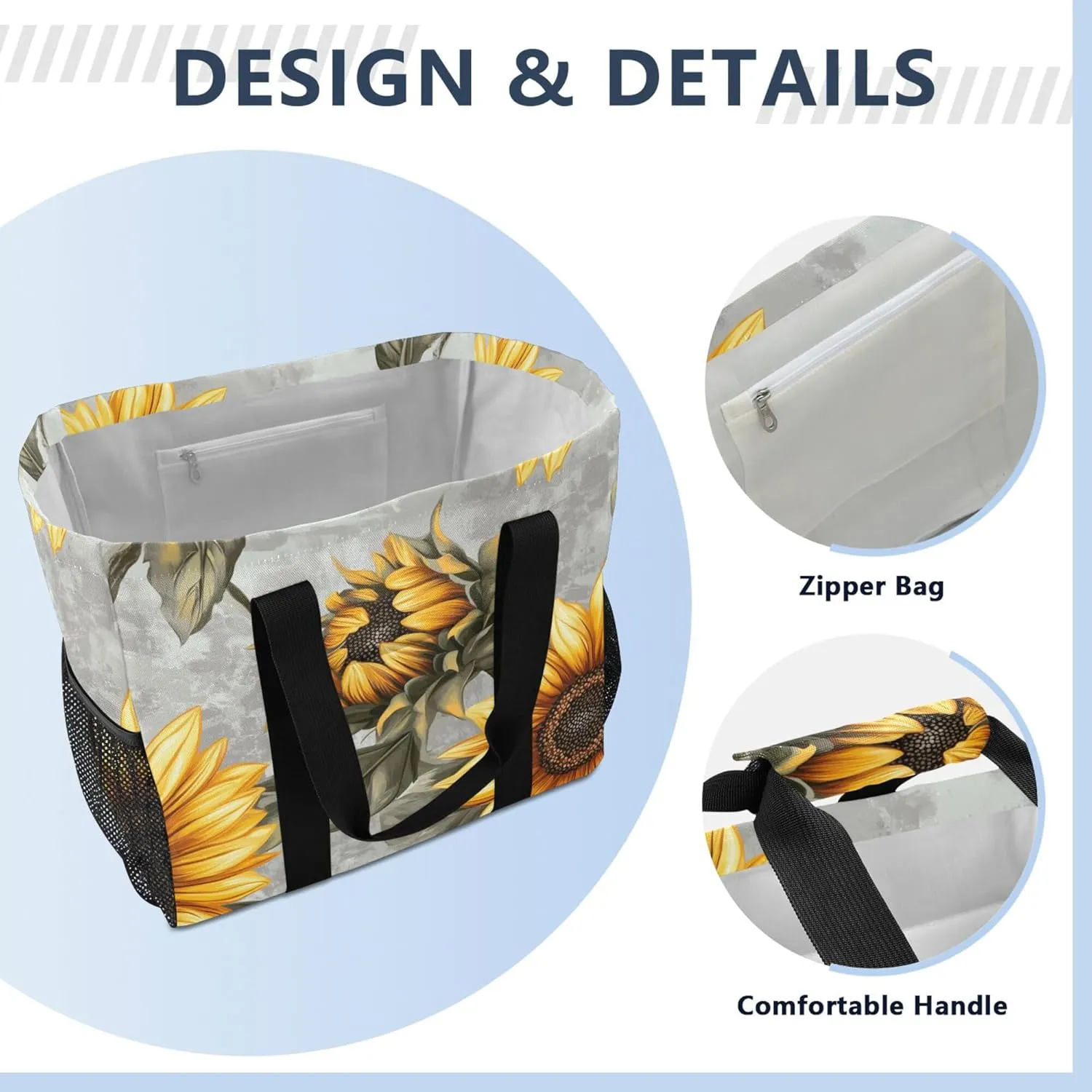 KLL Utility Bag For Trunk Canvas Foldable With Pockets Reusable Grocery Bags