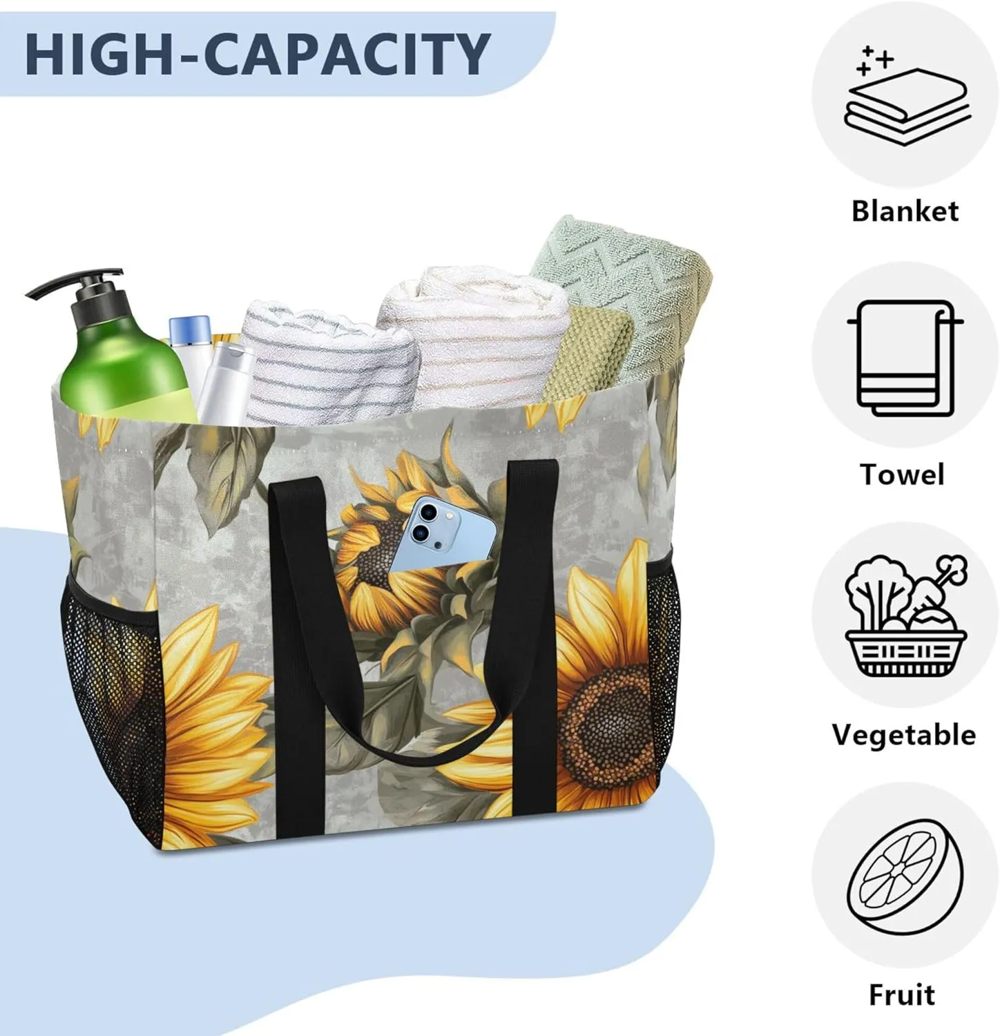 KLL Utility Bag For Trunk Canvas Foldable With Pockets Reusable Grocery Bags