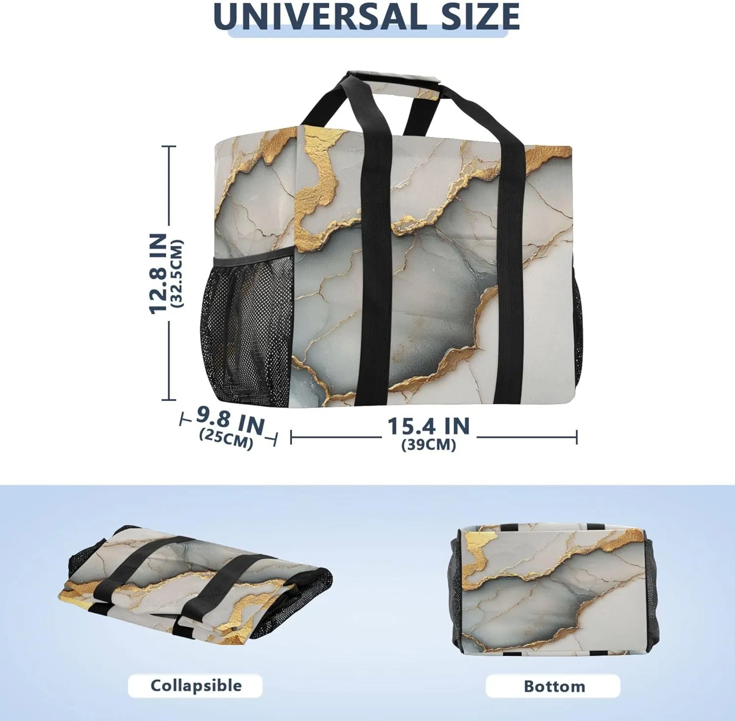 KLL Utility Beach Tote Canvas Collapsable Waterproof Resuable Grocery Bags