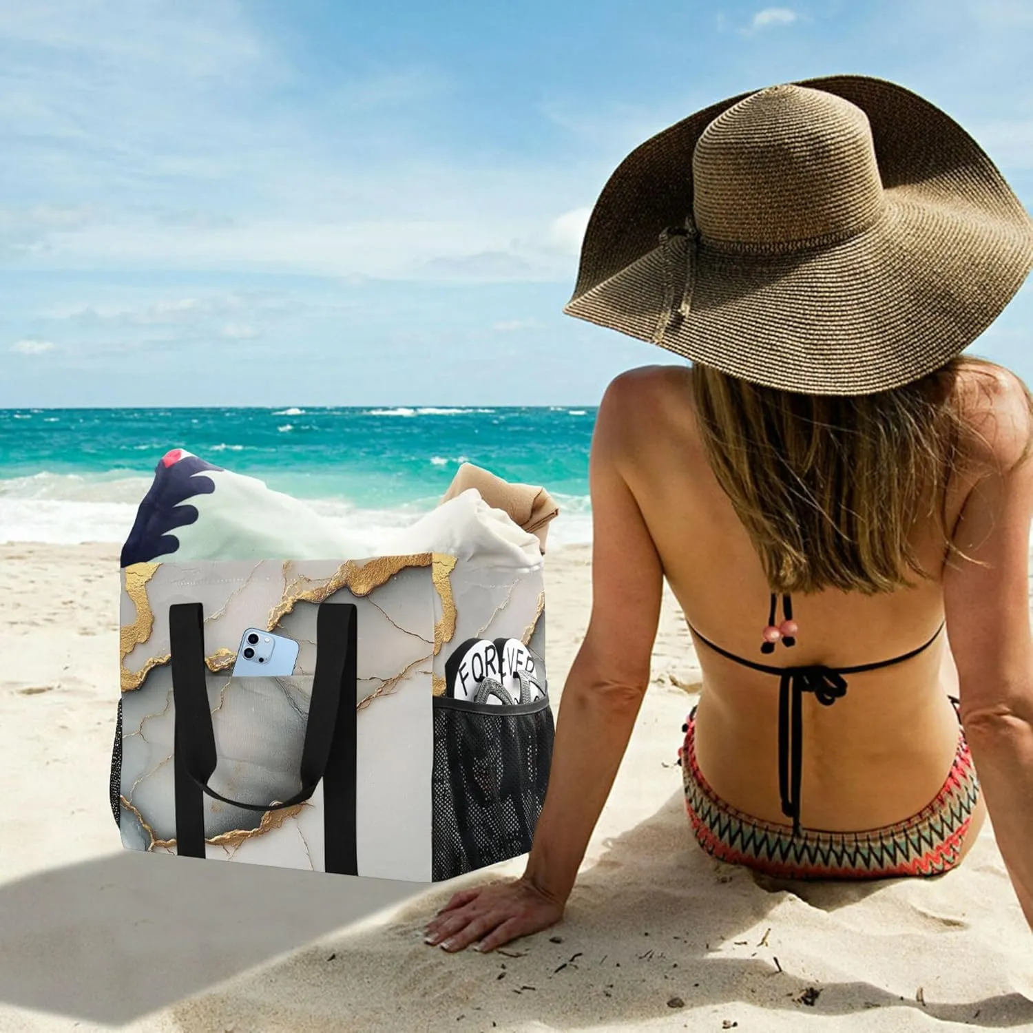 KLL Utility Beach Tote Canvas Collapsable Waterproof Resuable Grocery Bags