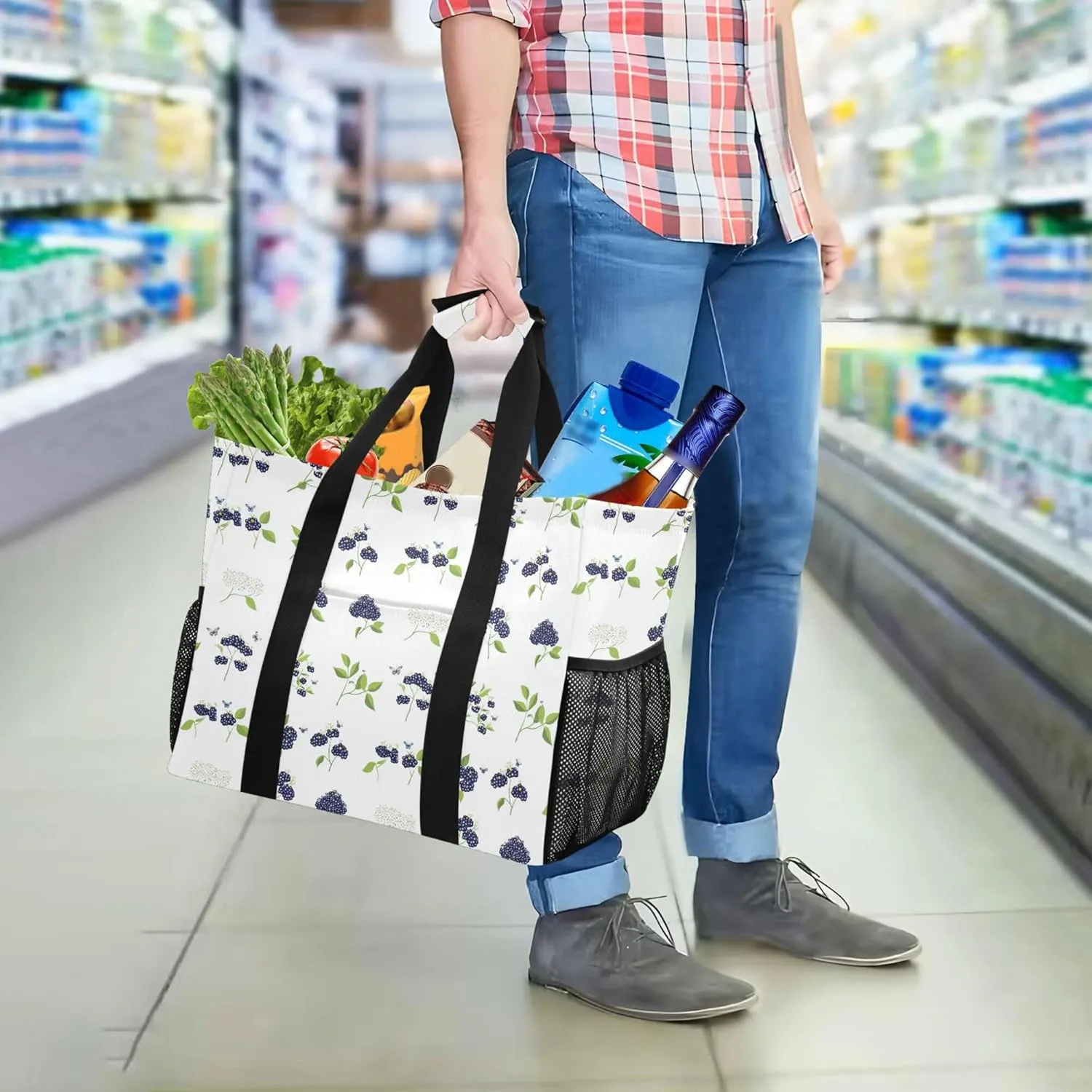 KLL Utility Tote Bags For Women with Handles Collapsable With Pockets Shopping Bags Reusable