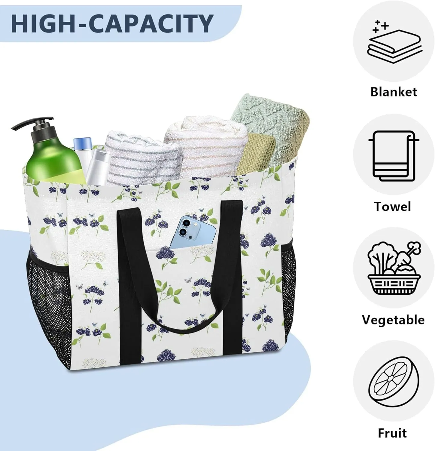 KLL Utility Tote Bags For Women with Handles Collapsable With Pockets Shopping Bags Reusable