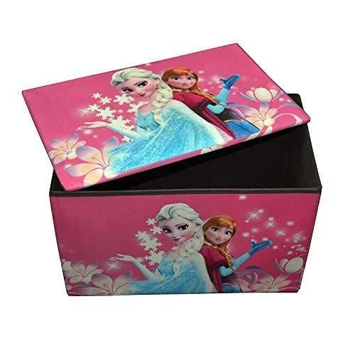 LakhanPal® Folding Storage Ottoman Box, Faux Leather Footrest Stool Seat, Storage Organizer Toy Chest /Sitting Stool/Stool/Pouffes for Living and Bedroom(50 cm x 30 cm x 30 cm) (Frozen Girls)