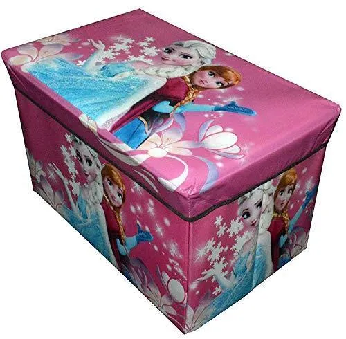 LakhanPal® Folding Storage Ottoman Box, Faux Leather Footrest Stool Seat, Storage Organizer Toy Chest /Sitting Stool/Stool/Pouffes for Living and Bedroom(50 cm x 30 cm x 30 cm) (Frozen Girls)