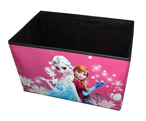 LakhanPal® Folding Storage Ottoman Box, Faux Leather Footrest Stool Seat, Storage Organizer Toy Chest /Sitting Stool/Stool/Pouffes for Living and Bedroom(50 cm x 30 cm x 30 cm) (Frozen Girls)