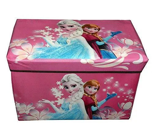 LakhanPal® Folding Storage Ottoman Box, Faux Leather Footrest Stool Seat, Storage Organizer Toy Chest /Sitting Stool/Stool/Pouffes for Living and Bedroom(50 cm x 30 cm x 30 cm) (Frozen Girls)