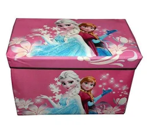 LakhanPal® Folding Storage Ottoman Box, Faux Leather Footrest Stool Seat, Storage Organizer Toy Chest /Sitting Stool/Stool/Pouffes for Living and Bedroom(50 cm x 30 cm x 30 cm) (Frozen Girls)