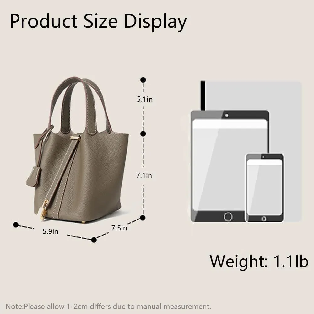 Leather Bucket Bag with Lock Closure, Stylish Shoulder Bag for Everyday Use, Medium Capacity Handbag with Adjustable Strap