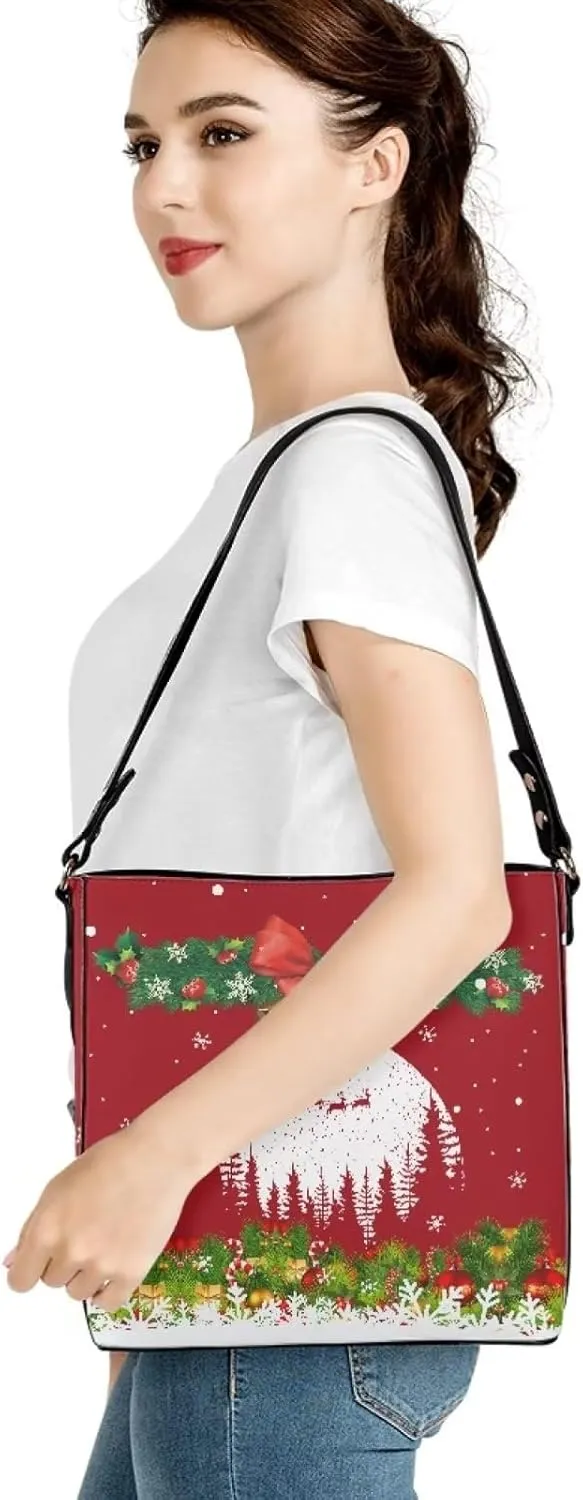 Leather Bucket Bags for Women, Water Resistant Adjustable Crossbody Sling Bag for Teen Girl Travel, 11x 4.5x 11.4