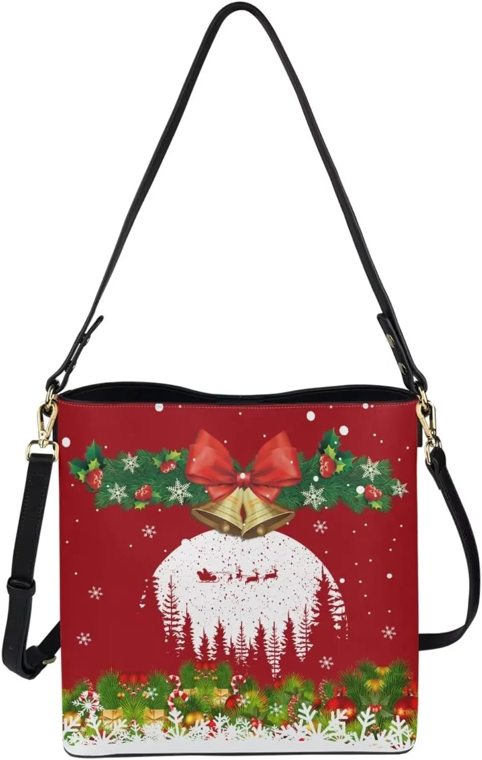 Leather Bucket Bags for Women, Water Resistant Adjustable Crossbody Sling Bag for Teen Girl Travel, 11x 4.5x 11.4