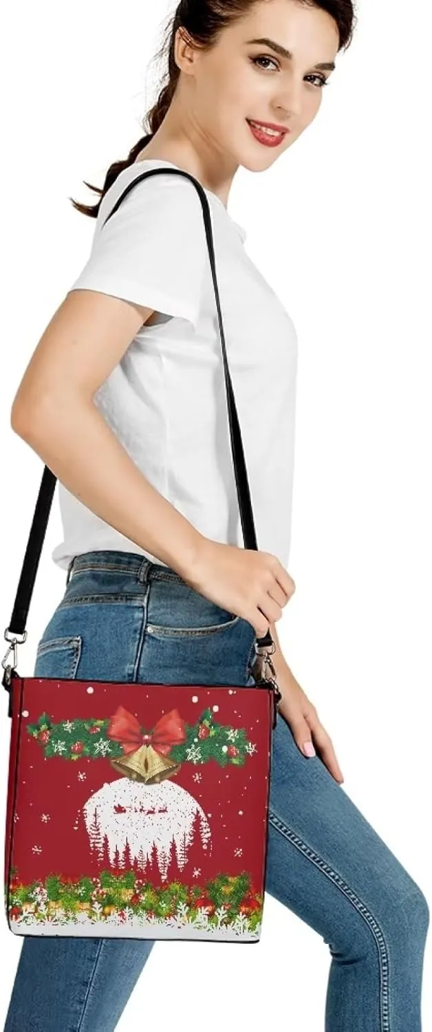 Leather Bucket Bags for Women, Water Resistant Adjustable Crossbody Sling Bag for Teen Girl Travel, 11x 4.5x 11.4