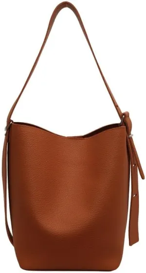 Leather Bucket Tote Bag for Women Hobo Bags Slouchy Shoulder Bag Bucket Bags for Women Trendy Handbag (Brown)