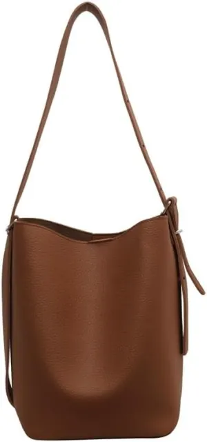 Leather Bucket Tote Bag for Women Hobo Bags Slouchy Shoulder Bag Bucket Bags for Women Trendy Handbag (Khaki)