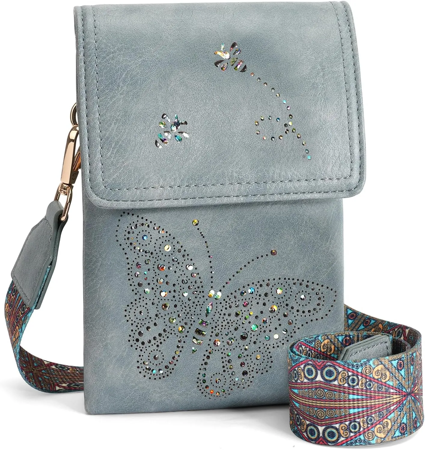 Leather Small Crossbody Bags for Women Trendy Cell Phone Bag Wallet Purses Butterfly Design