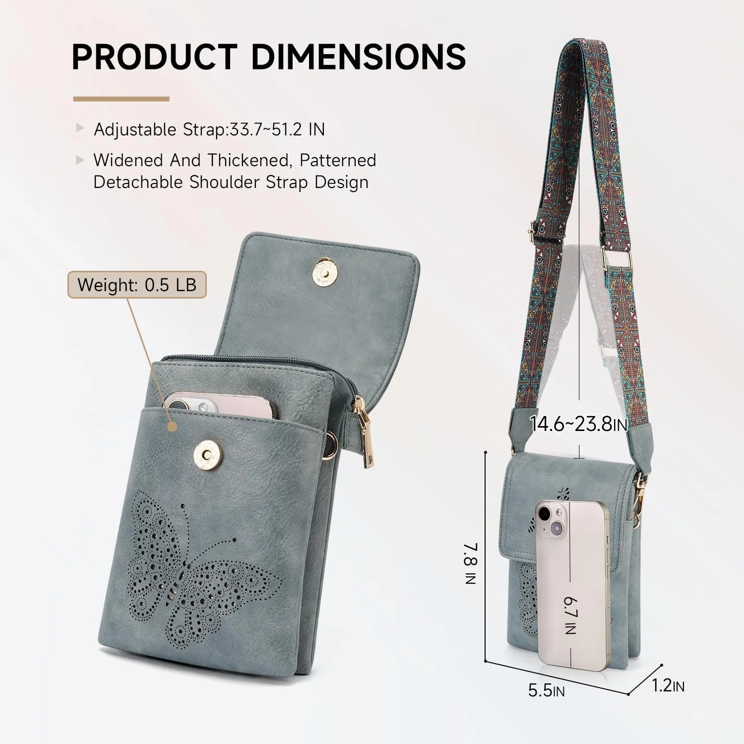 Leather Small Crossbody Bags for Women Trendy Cell Phone Bag Wallet Purses Butterfly Design