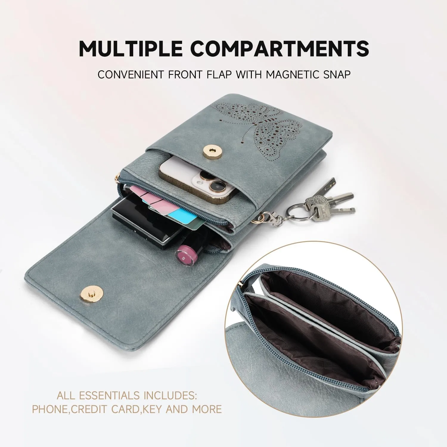 Leather Small Crossbody Bags for Women Trendy Cell Phone Bag Wallet Purses Butterfly Design