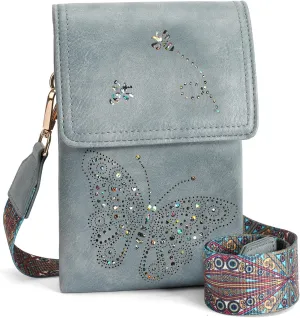 Leather Small Crossbody Bags for Women Trendy Cell Phone Bag Wallet Purses Butterfly Design