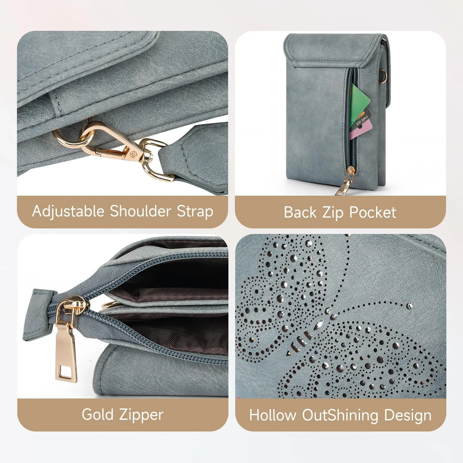 Leather Small Crossbody Bags for Women Trendy Cell Phone Bag Wallet Purses Butterfly Design