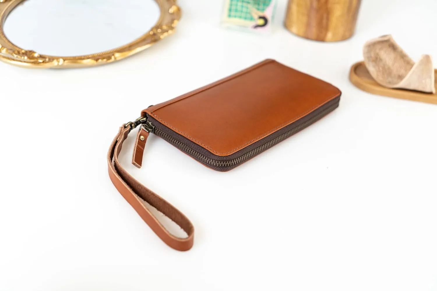 Leather Wristlet Clutch Wallet for Women (1 Light Brown)