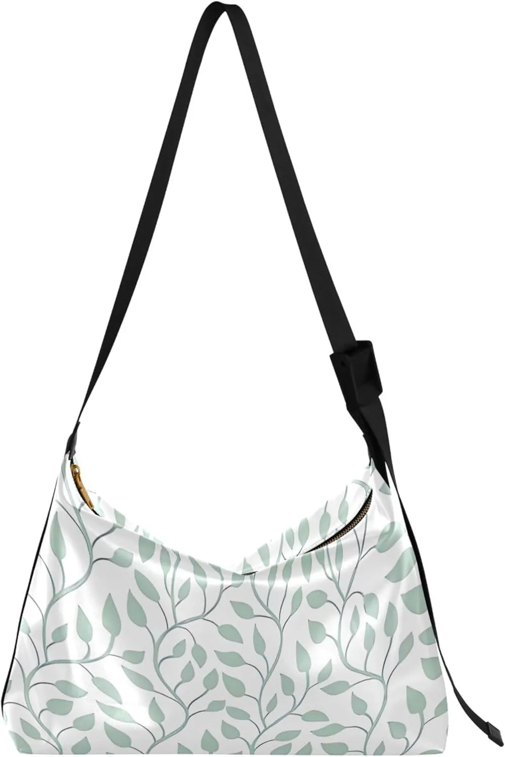 Light Blue Leaf Branch PU Leather Shoulder Bag Hobo Large Crossbody Bags Aesthetic Leaf Print Womens Hobo Handbags