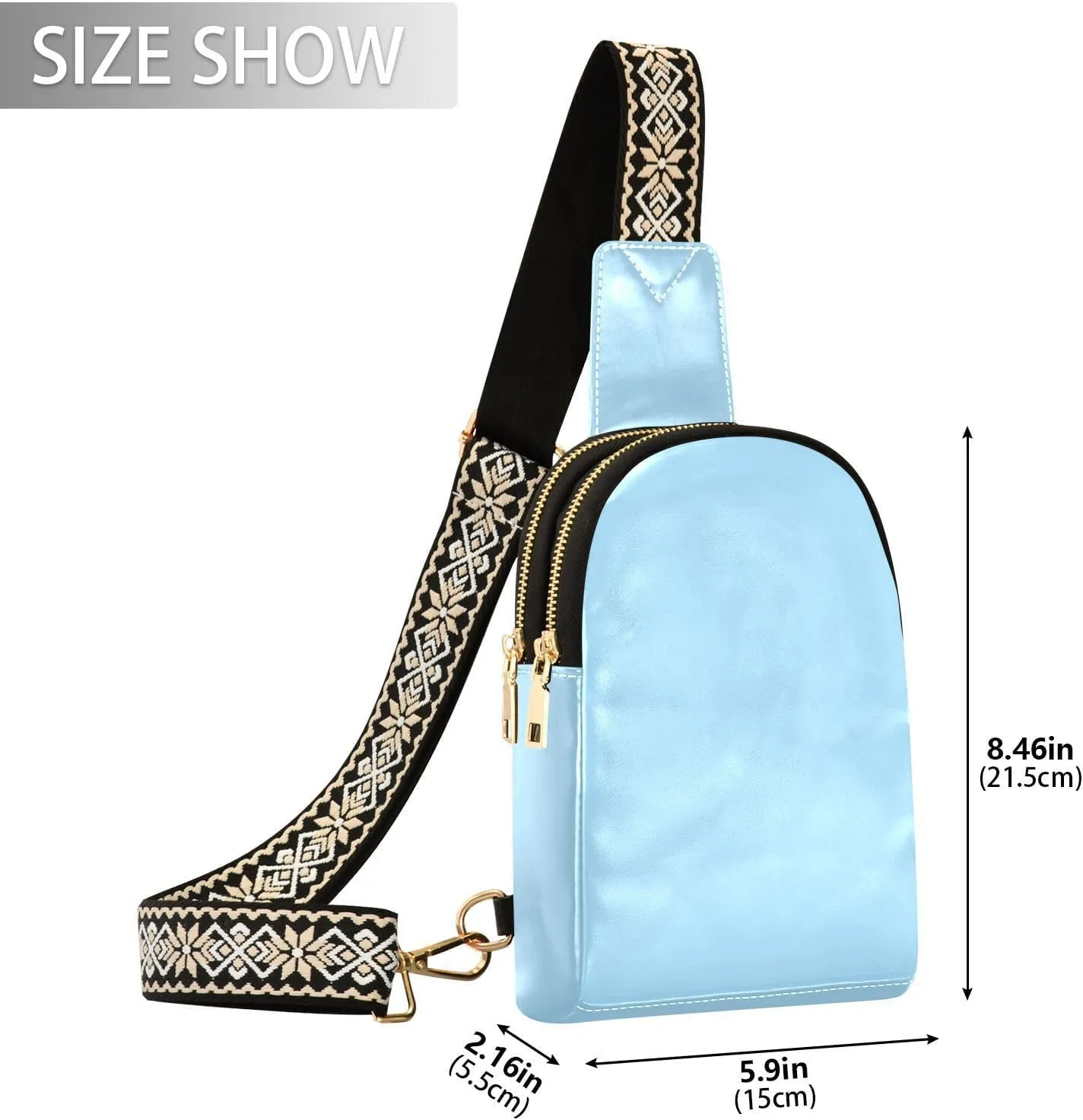 Light Blue Sling Bag for Women Men Fanny Packs Small Crossbody Bags for Women Leather Crossbody Purse Waterproof Chest Bag for Sports Hiking Travel Running