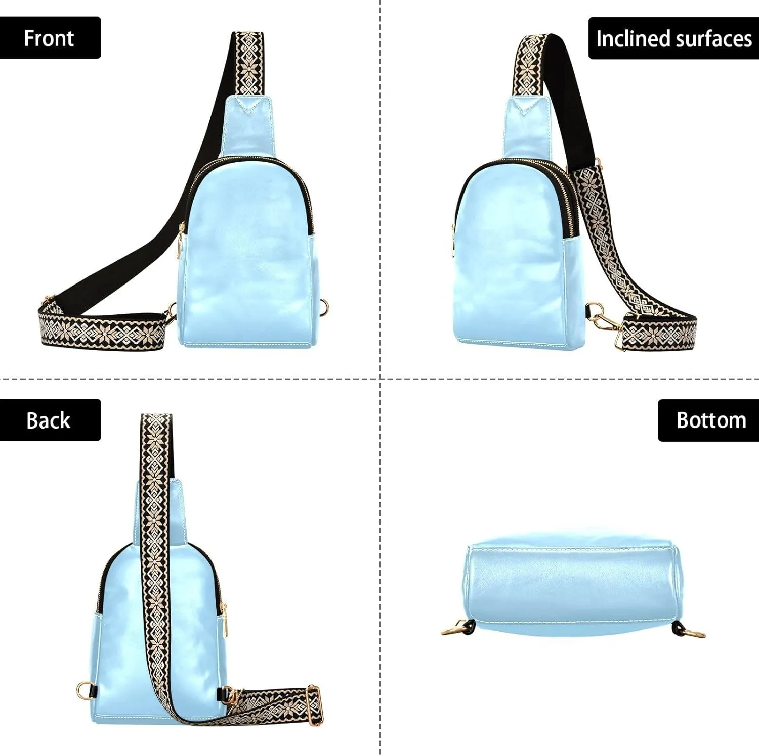 Light Blue Sling Bag for Women Men Fanny Packs Small Crossbody Bags for Women Leather Crossbody Purse Waterproof Chest Bag for Sports Hiking Travel Running