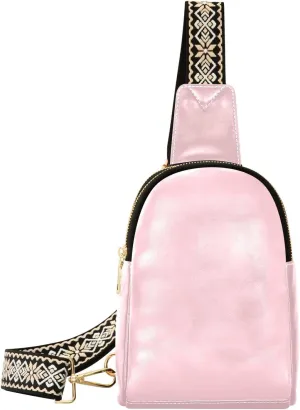 Light Pink Sling Bag for Women Men Fanny Packs Small Crossbody Bags for Women Leather Crossbody Purse Waterproof Chest Bag for Travel Sport Running Hiking