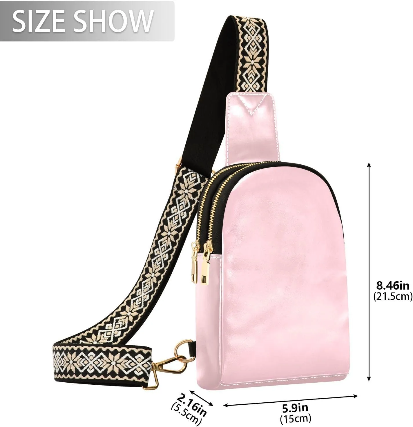 Light Pink Sling Bag for Women Men Fanny Packs Small Crossbody Bags for Women Leather Crossbody Purse Waterproof Chest Bag for Travel Sport Running Hiking