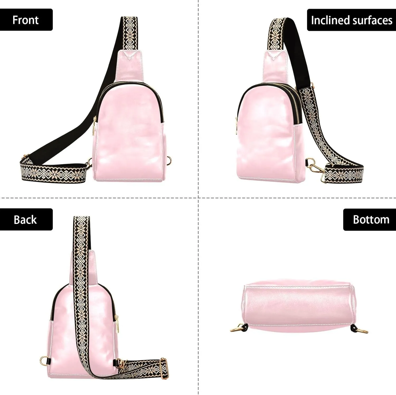 Light Pink Sling Bag for Women Men Fanny Packs Small Crossbody Bags for Women Leather Crossbody Purse Waterproof Chest Bag for Travel Sport Running Hiking