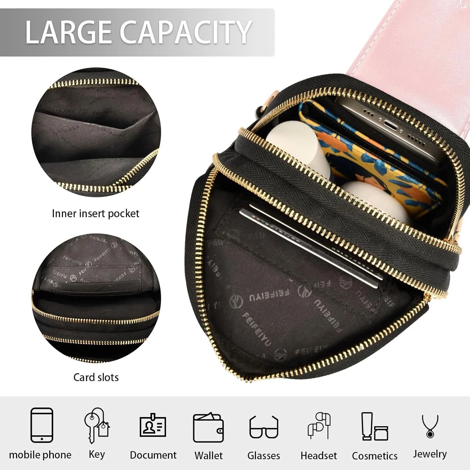 Light Pink Sling Bag for Women Men Fanny Packs Small Crossbody Bags for Women Leather Crossbody Purse Waterproof Chest Bag for Travel Sport Running Hiking