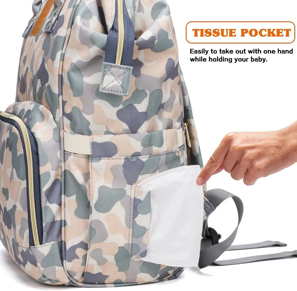 LIMHOO Diaper Bag Backpack for Men Dad, Waterproof Large Canvas Camo Nappy Bags, Baby Care Bag (Light Camo)