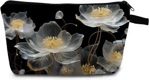 Lotus Makeup Bag Elegant Black Background Zen Inspired Cosmetic Pouch for Women Travel Toiletry Organizer Gift for Nature Lovers