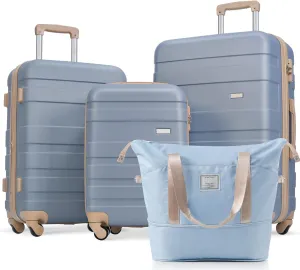 Luggage Sets 4 Piece, Expandable ABS Durable Suitcase with Travel Bag, Carry On Luggage Suitcase Set with 360 Spinner Wheels, light blue