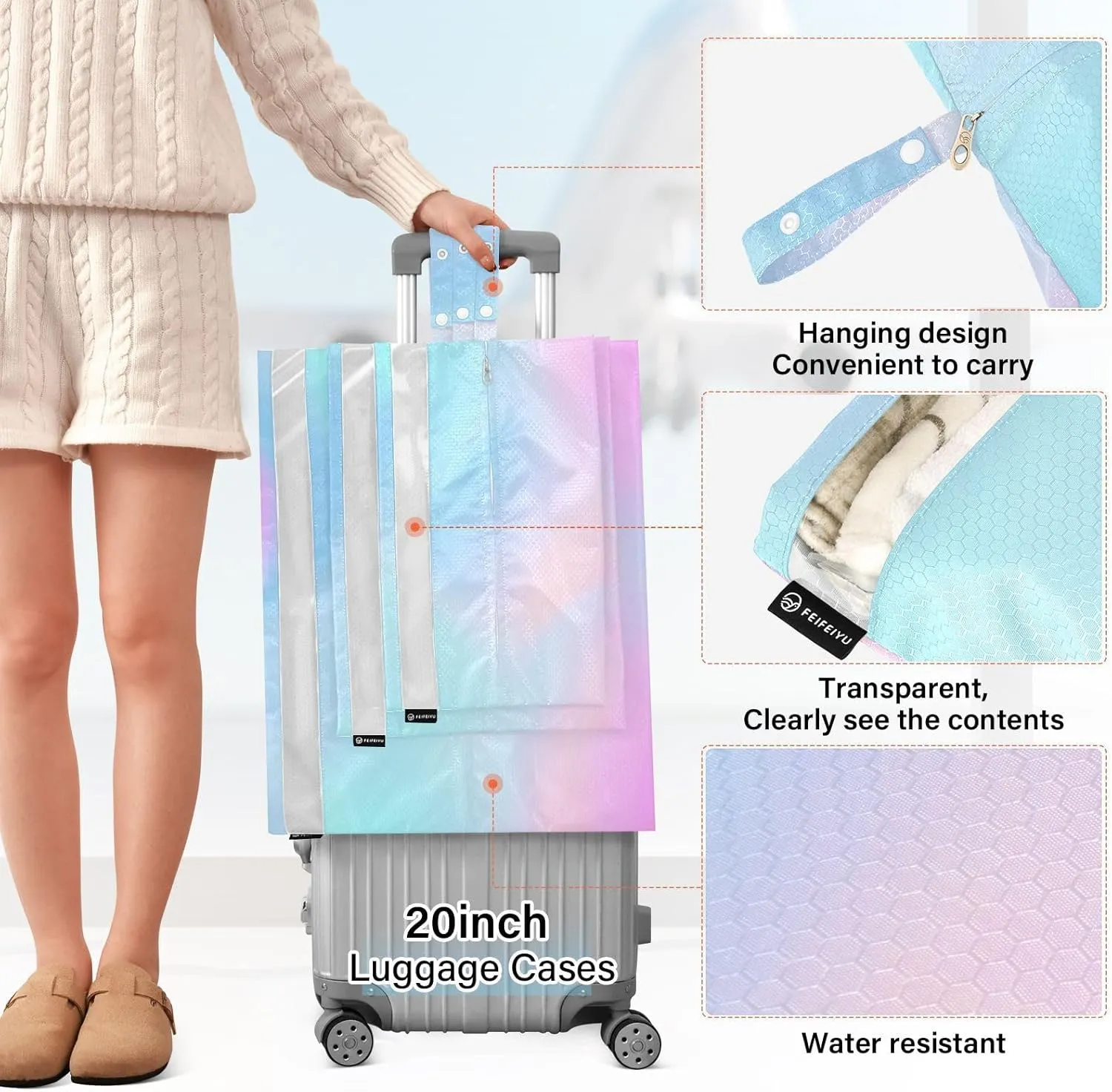 Luggage Space Saver, Luggages Management Personnel, Blur Purple Blue, With Zipper, 3 Set Travel Packing Cubes For Suitcases, Garment Bag Closet Storage
