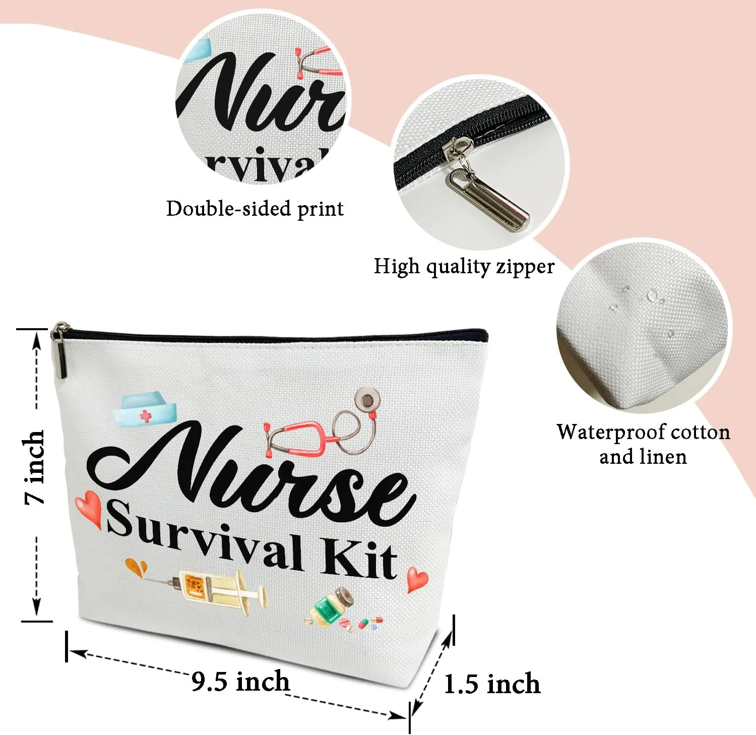 Makeup Bag, Nurse Practitioner Travel Makeup Organizer Bag, Nurse Survival Kit, Portable Toiletry Makeup Pouch, Storage Makeup Zipper Bag, Appreciation Gift for Women Nursing Students -03