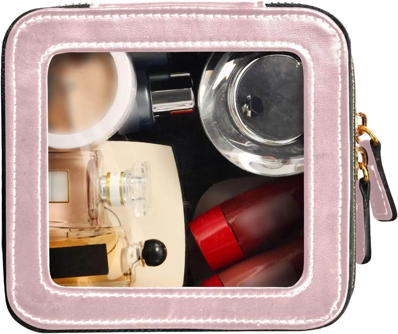 MCHIVER Light Pink Cosmetic Bags Clear Makeup Bag Travel Toiletry Bag with Zipper Small Makeup Case for Girls Women