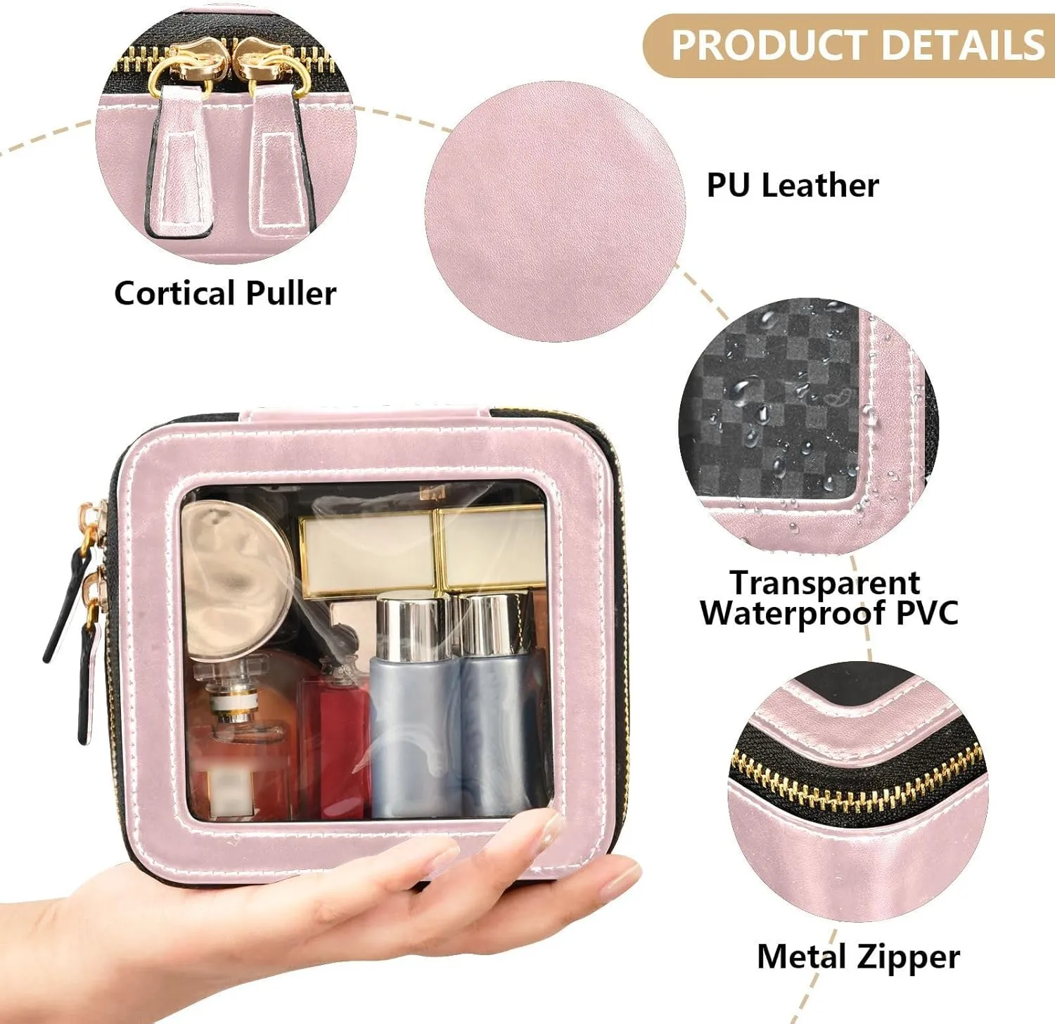 MCHIVER Light Pink Cosmetic Bags Clear Makeup Bag Travel Toiletry Bag with Zipper Small Makeup Case for Girls Women
