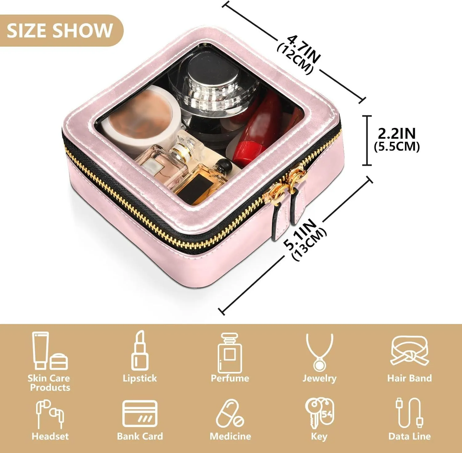 MCHIVER Light Pink Cosmetic Bags Clear Makeup Bag Travel Toiletry Bag with Zipper Small Makeup Case for Girls Women
