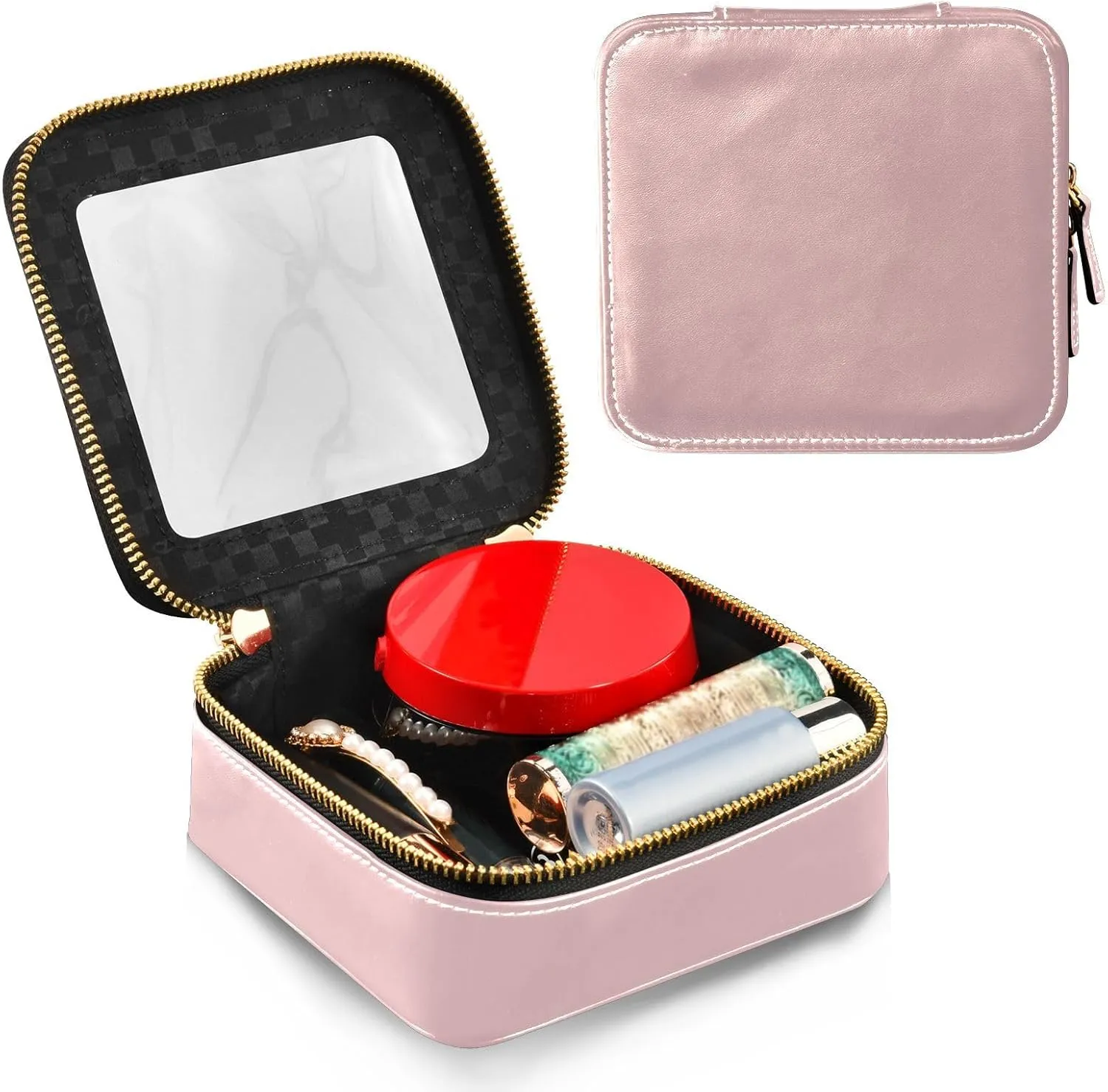 MCHIVER Light Pink Cosmetic Bags Clear Makeup Bag Travel Toiletry Bag with Zipper Small Makeup Case for Girls Women