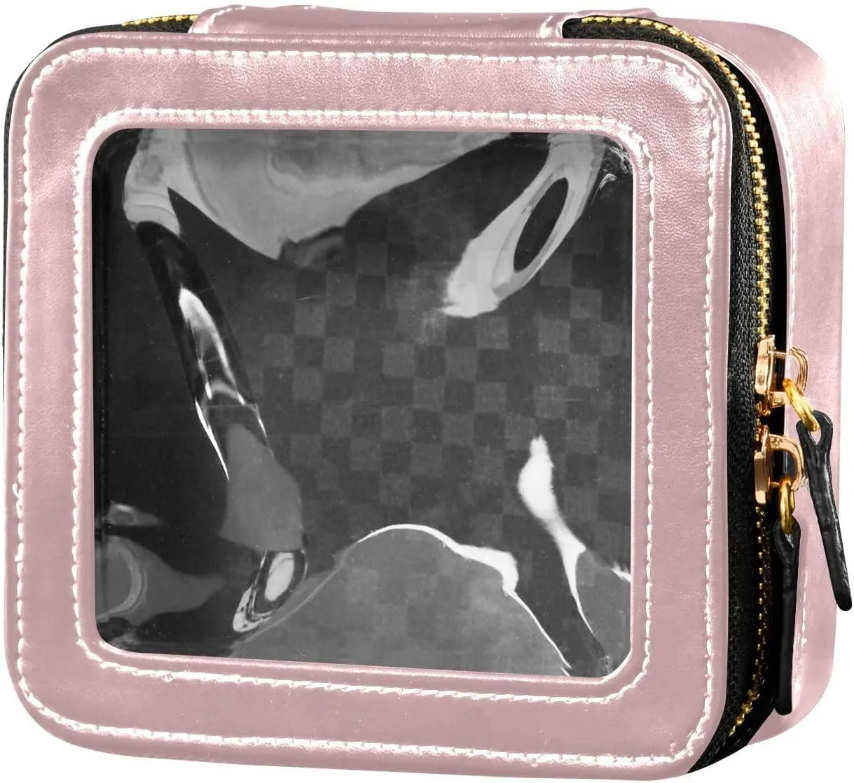 MCHIVER Light Pink Cosmetic Bags Clear Makeup Bag Travel Toiletry Bag with Zipper Small Makeup Case for Girls Women